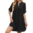 thumbnail image 1 of Vestido Camisero de Verano para Mujer, Informal, de Corta, con Botones y Cuello en V, Talla Grande Negro L, 1 of 6