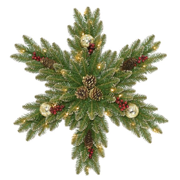 CC Christmas Decor 32" Pre-Lit LED Glittery Gold Dunhill Fir Snowflake Wreath