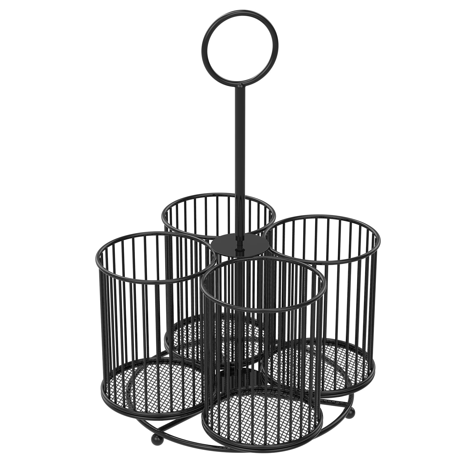 Vensio Black 360 Rotating Utensil Caddy 4 Compartment Metal Mesh Cutlery Storage Organizer Holder for Kitchen Countertop