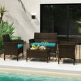thumbnail image 2 of Topbuy 4 Piece Patio Rattan Conversation Set Outdoor Wicker Furniture Set w/ Chair Loveseat & Tempered Glass Table Turquoise, 2 of 10
