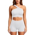 thumbnail image 4 of VBVC Women's One Shoulder Ribbed 2 Piece Workout Short Sets , Ladies' High Waist Yoga Matching Outfits , Sport Gym Athletic Activewear Sets For Women,White,Free Size, 4 of 7