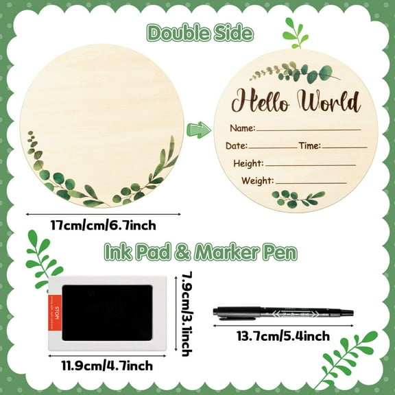 MALLMALL6 Eucalyptus Leaves Wooden Tag,Newborn Nursery Birth Plaque Sign for Birth Announcement Party