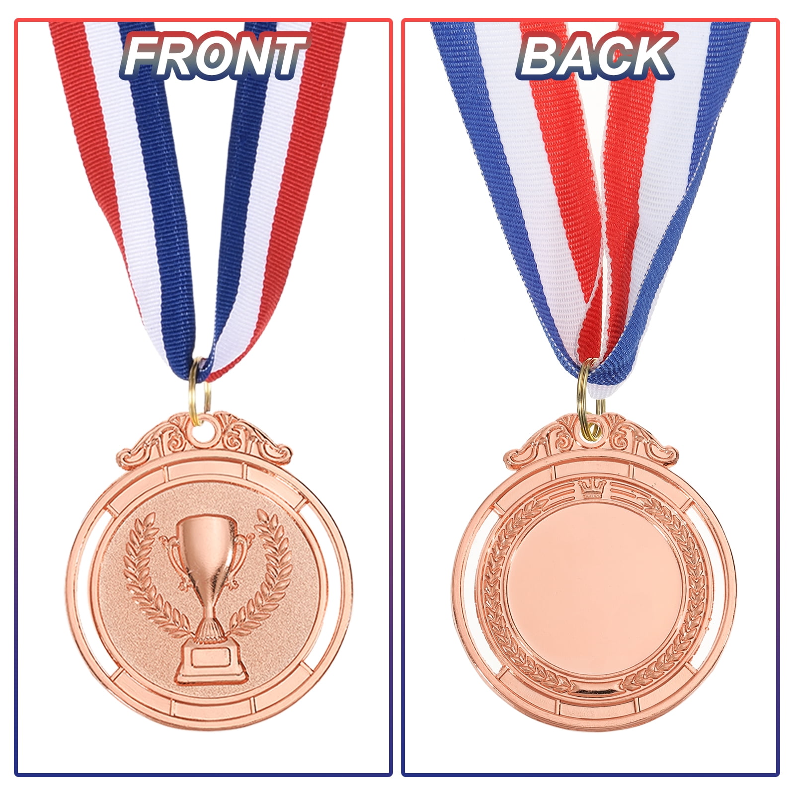 Uxcell Award Metals Winner Medals Prize with Neck Ribbon Red White Blue Bronze
