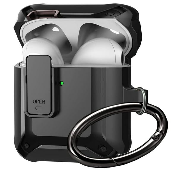 GENREEN for Airpods Case 2nd 1st Generation Lock, Rugged Armor airpod 2nd 1st Gen Protective Cover Men Women for Apple Airpod 1/2 Case (Black)