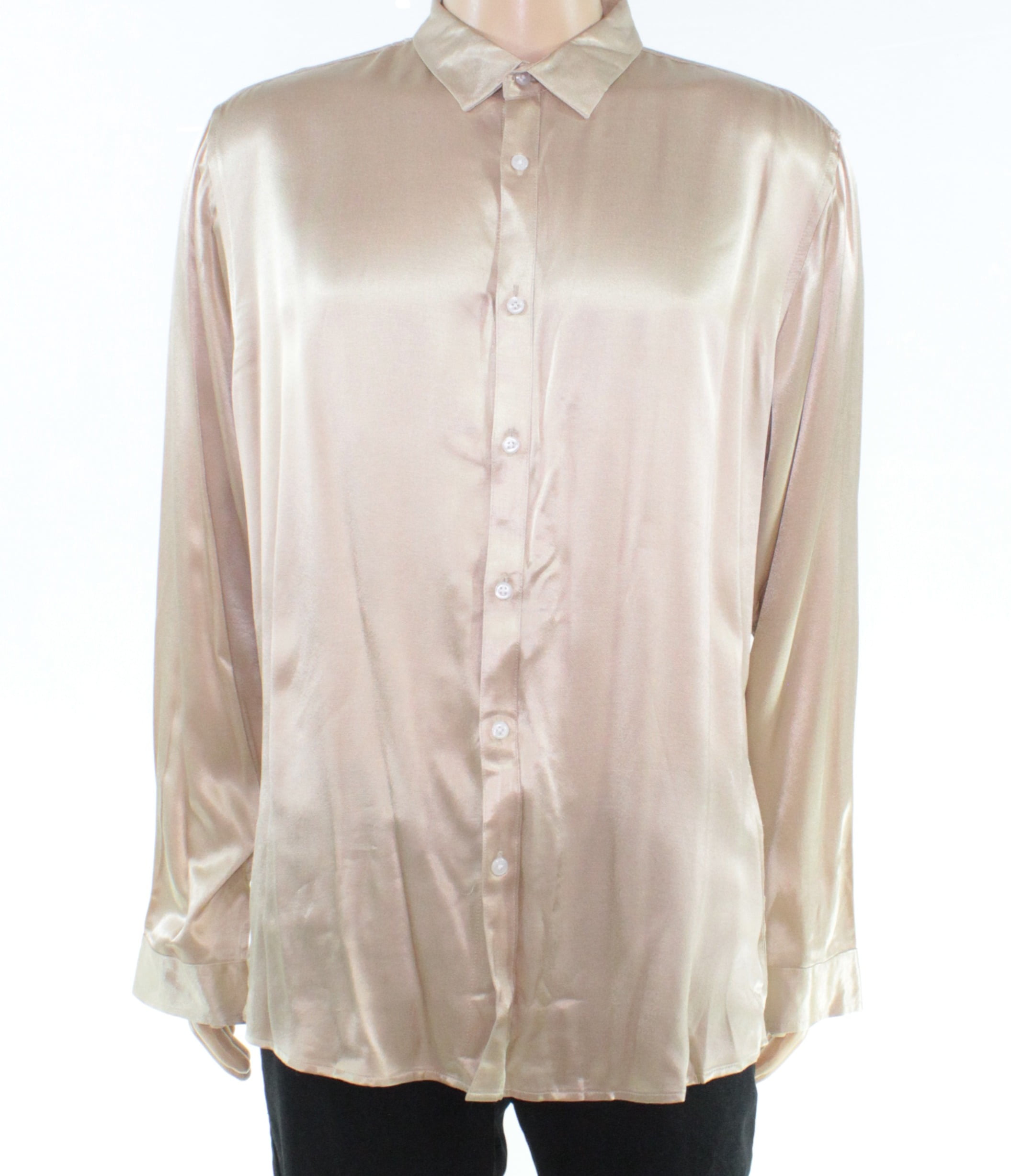 champagne satin button front shirt