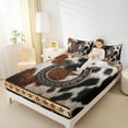 thumbnail image 4 of Manfei Vintage Farm Horseshoe Full Size Sheets,Rustic Cowhide Print Bed Sheets,Retro Brown Stars Sheet Sets For Boys Teens,Luxury Bedroom Decor,4-Piece, 4 of 7