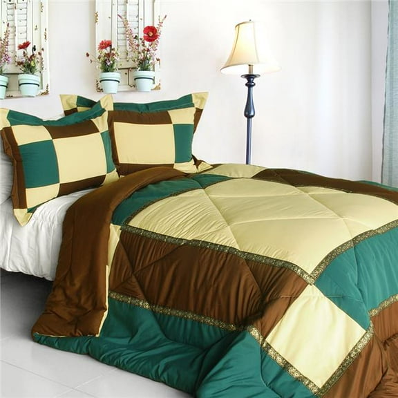 Blancho Bedding ONITIVA-CFT01040-1BRK-MPTP Elegant Art Quilted Patchwork Down Alternative Comforter Set, Brown - Twin Size