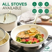 Chef Power 10 Pcs Ceramic Non Stick Cookware Sets, Pots and Pans Set with Stainless Steel Handle, Dishwasher and Oven Safe, Cream White with Light Gold Handle