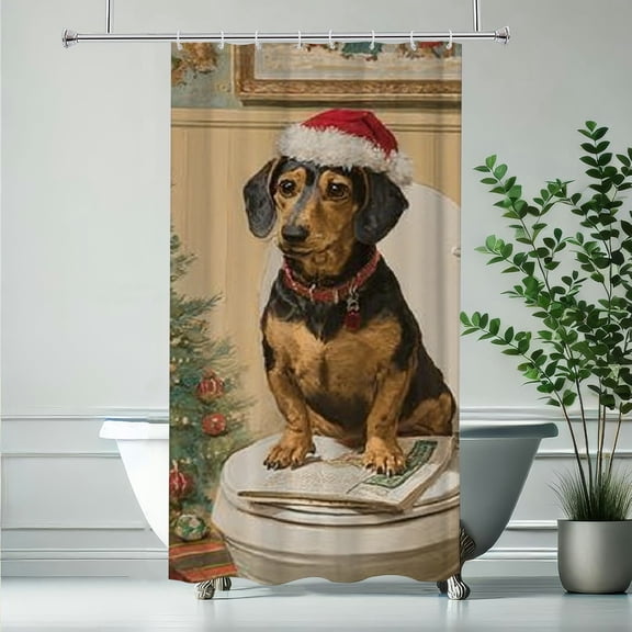 RKSupls Christmas Shower Curtain, Christmas Dog Bathroom Shower Curtain with Hooks for Christmas Home Bathroom Decor Washable Curtains, 36x72 in