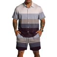 thumbnail image 6 of Migroa Men's 2 Piece Outfits Beach Matching Sets Print Striped Button up Short Sleeve Shirt And Drawstring Shorts Summer Beach Sets Gray L, 6 of 8