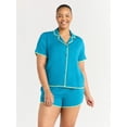 thumbnail image 3 of Joyspun Women’s Short Sleeve Notch Top and Shorts Pajama Set with Blanket Stitching, Sizes XS-3X, 3 of 6