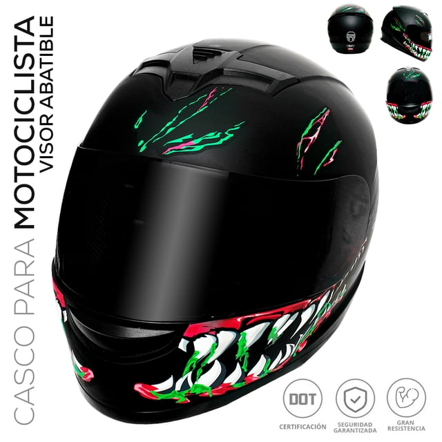 Casco para Motociclista Hombre o Mujer con Vicera Integral Retractil NO AbatibleVerde/Rojo - XG