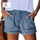 thumbnail image 3 of Qarigey Pantalones cortos de mezclilla elásticos para mujer, pantalones cortos de mezclilla para adolescentes, vacaciones en la playa, Prendas para la parte inferior del cuerpo Azul L, 3 of 5