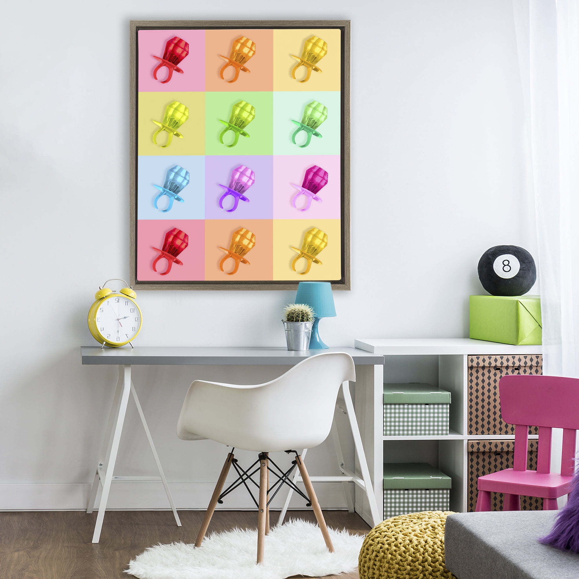 Stupell Industries Candy Gem Pop Grid Brown Framed Floater Canvas Wall Art, design by LISH Creative