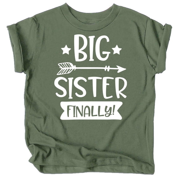 Big Sister Finally Sibling Announcement Shirts for Baby and Toddler Girls Sibling Outfits Military Green Shirt