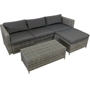 CozyHom 5 Piece Outdoor Patio Furniture Set, All-Weather Wicker Rattan Sectional Sofa Set w/Ottoman, Grey Cushions