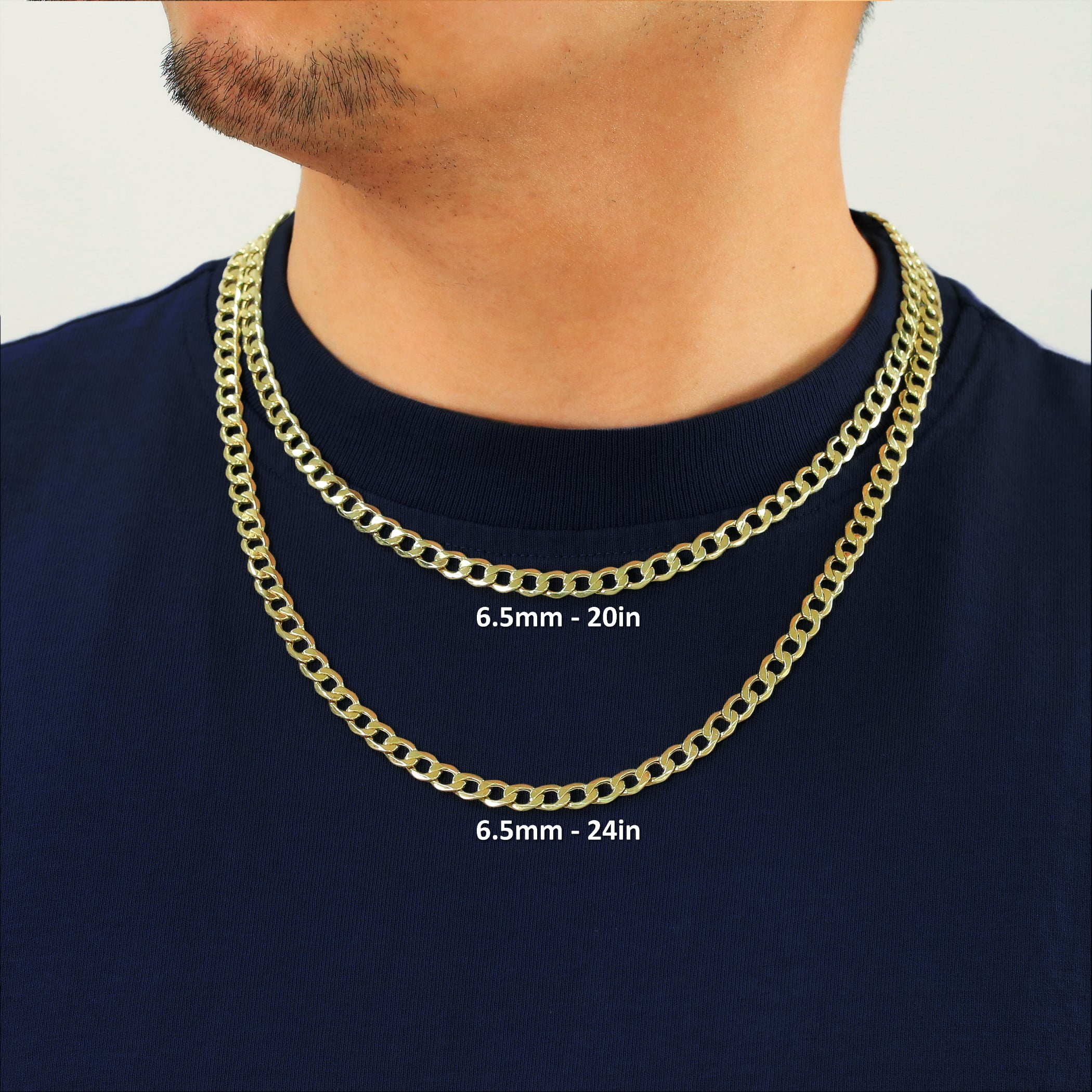 Nuragold 14k Real Yellow Gold Cuban Curb Link 6.5mm Chain Necklace (16"-30") Italian Jewelry for Men & Women