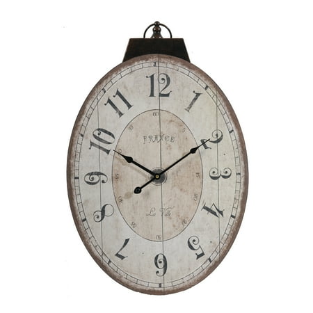 18 x 29 Antique White Oval Wall Clock, Traditional Vintage Style Home Decor Clock