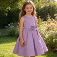 thumbnail image 2 of Wdgfv Girls Summer Dresses Casual Comfortable Flutter Sleeve Striped Round Neck Belted Toddler Kids Dress Age 3-7 Navy 5-6 Years, 2 of 9