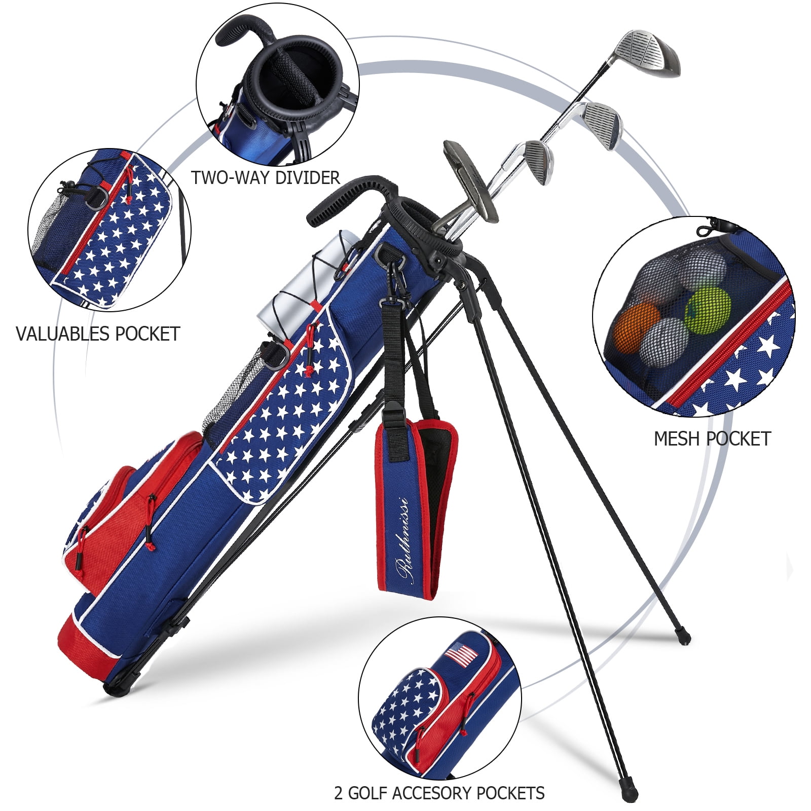 RUTHNISSI Golf Stand Bag, Lightweight Golf Easy Carry Bag with Padded Strap，Durable Pitch n Putt Golf Bag , Practice Ranger Sunday Golf Bag for Men&Women，par 3
