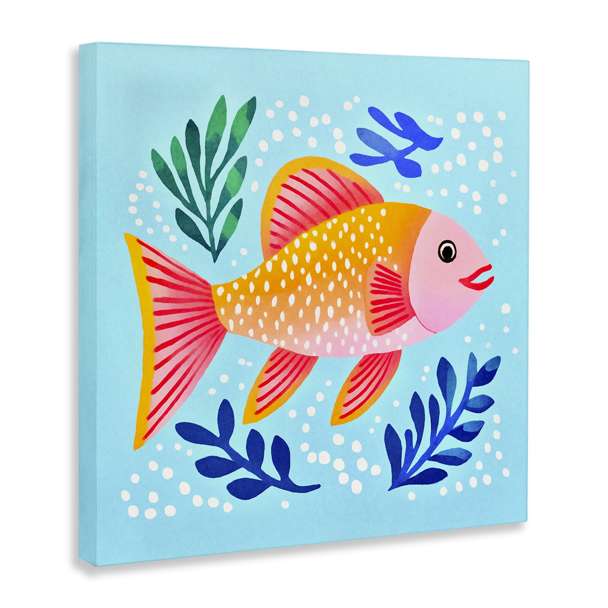 Stupell Industries Whimsical Fish & Seaweed Animals Painting Wrapped Canvas Art Print Wall Art, 17 x 17