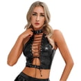 thumbnail image 4 of Top corto sin mangas para mujer, con hebilla ajustable en el escote, dobladillo con ojales, encaje, camisetas sin mangas, estilo gótico punk, 4 of 5