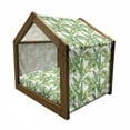 thumbnail image 2 of Jungle Pet House, Bamboo Palm Plants Jungle Colored Exotic Leaf Foliage Tropical Forest Theme, Outdoor & Indoor Portable Dog Kennel with Pillow and Cover, 5 Sizes, Lime and Fern Green, by Ambesonne, 2 of 5