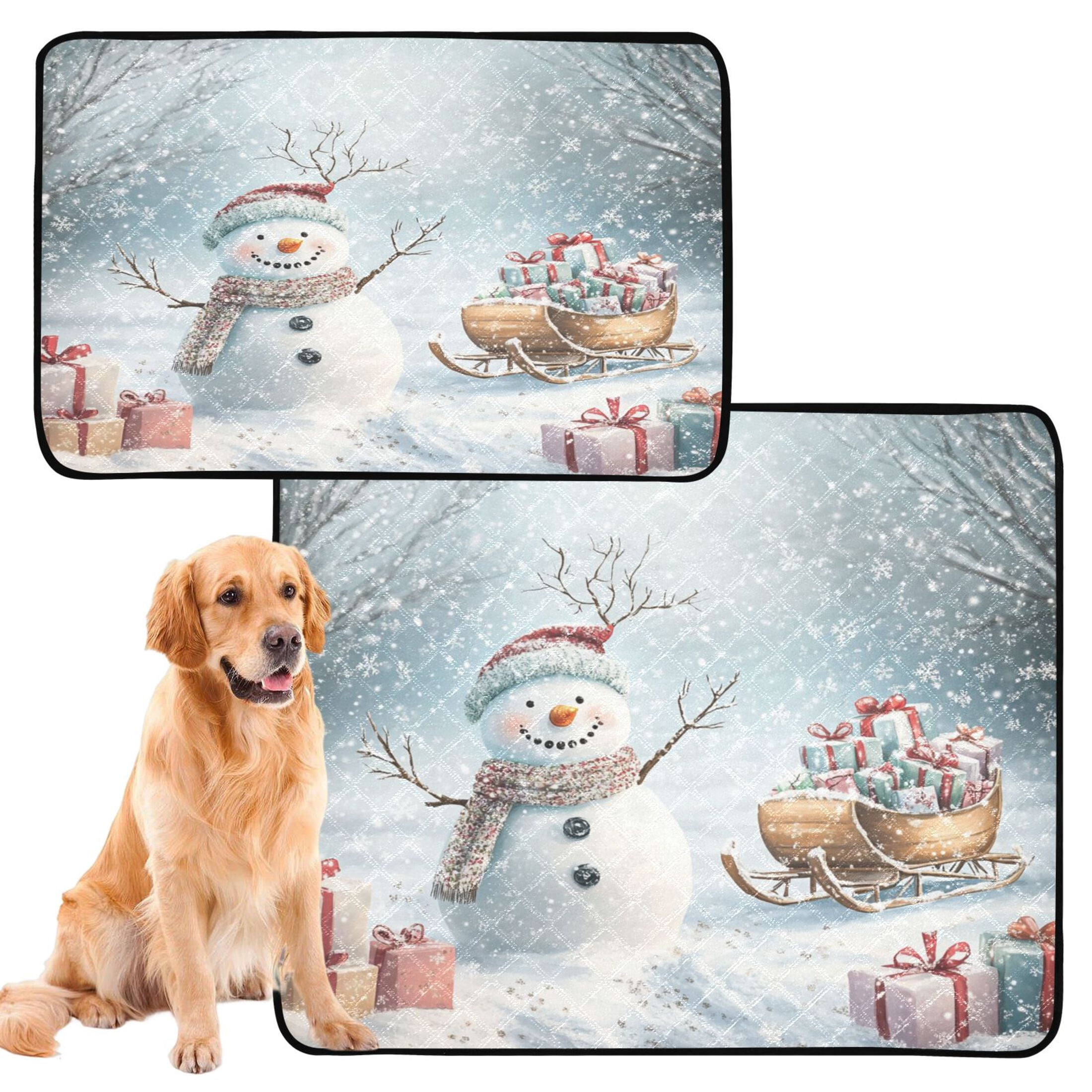 Qxltty Snowman Next To A Sleigh Full Of Presents Cat litter Pads Pet Set of 3 Diaper Mats Center Anti-leakage Layer Absorbent Soft and Comfortable