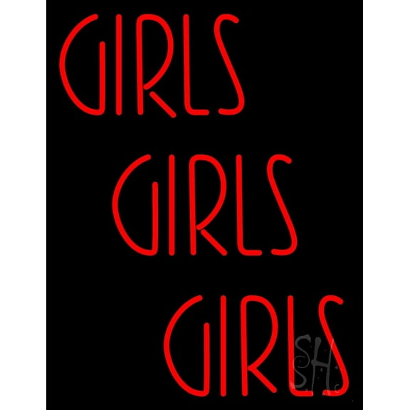 Red Girls Girls Girls Strip LED Neon Sign 31" Tall x 24" Wide - inches Black Square Cut Acrylic Backing, with Dimmer - Premium built indoor Sign for Strip Club, Dance club, Décor, Bar.