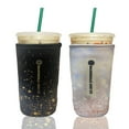 thumbnail image 1 of 2-Pack Large (32oz) Reusable Neoprene Insulator Sleeve for Iced Coffee or Cold Beverage Cups (Black and Gold Glitter Print), 1 of 8