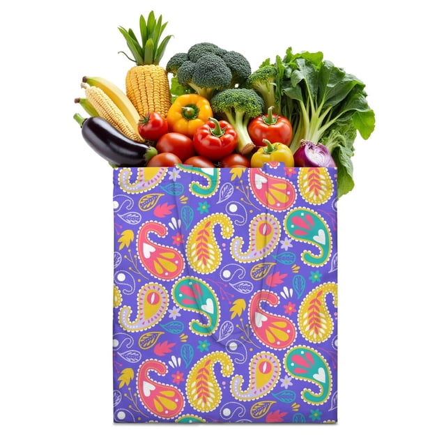 Ethnic Paisley Ornament Reusable Fabric Tote Bag - Machine Washable Eco-Friendly Shopping Bag