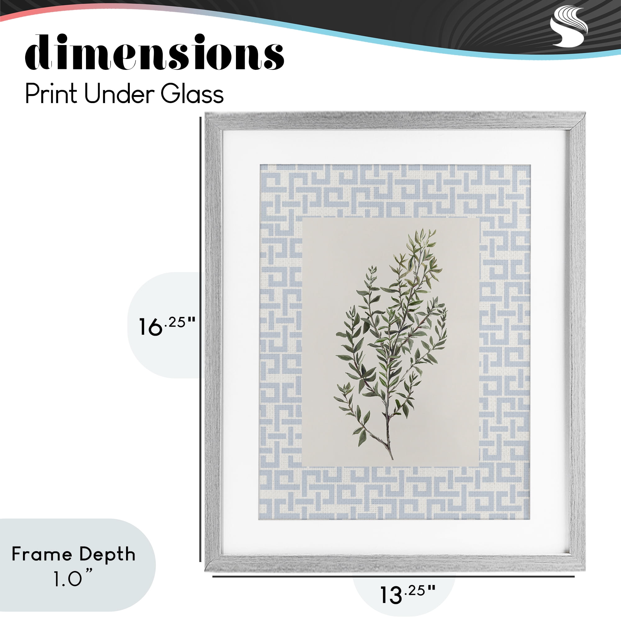 Stupell Industries Leafy Herb on Geometric Gray Framed Print Under Glass, design by Diannart
