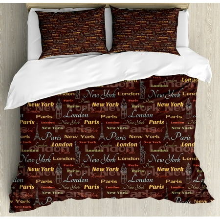 City Duvet Cover Set Famous Places Of World London Paris New York