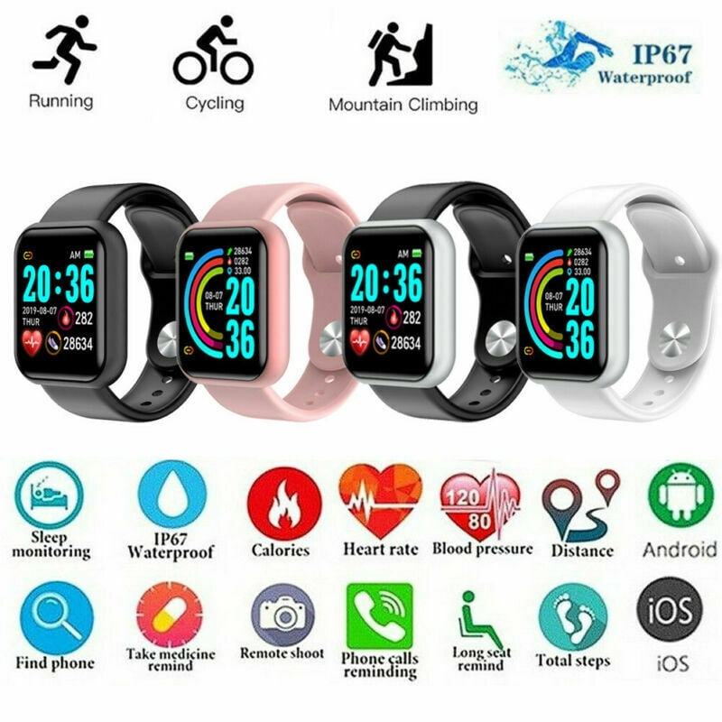 Y68 1.3 in Smart Watch Waterproof Bluetooth Sport SmartWatch Support for iOS Android Device Fitness Tracker Heart Rate Monitor Built-in 150mAh Battery USB Charging-Black