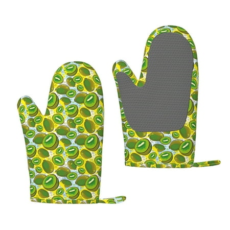 

Junzan Kiwi Fruits Summer for Oven Mitts 2 Piece Set BBQ Gloves Grilling Gloves Heat Resistant Oven Gloves Kitchen Silicone Oven Mitts for Barbecue/Cooking/Baking