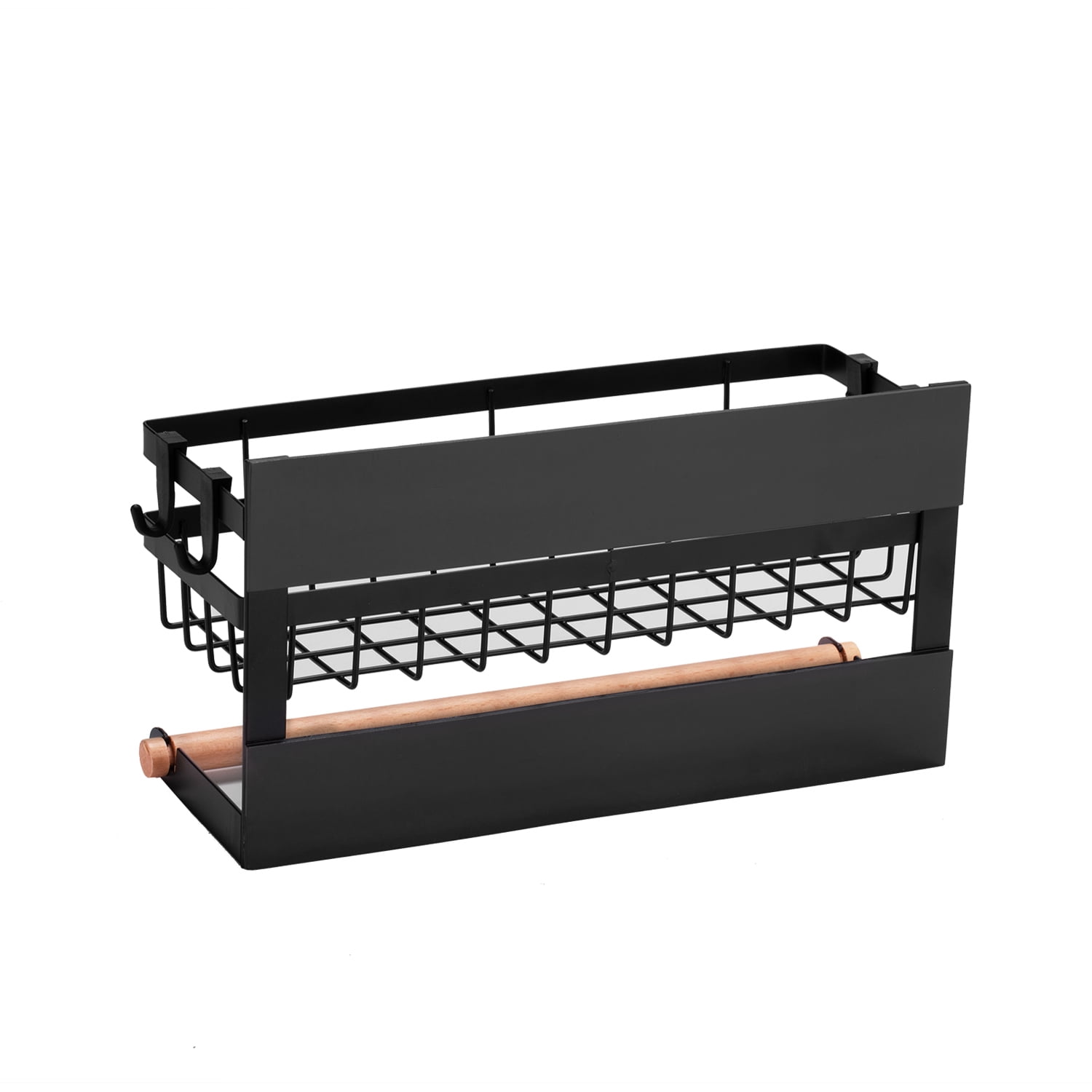 CACAGOO Magnetic Spice Rack for Refrigerator with Hook Paper Towel Holder Carbon Steel Multi Use Refrigerator Side Shelf