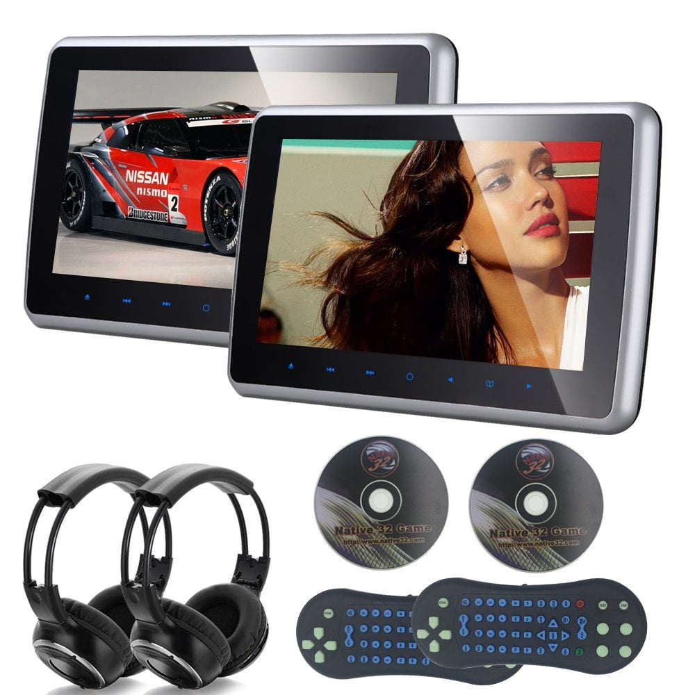 Pair Two 2 Car Headrest DVD Player with HDMI Ultra_thin 10.1 Inch 1024* ...