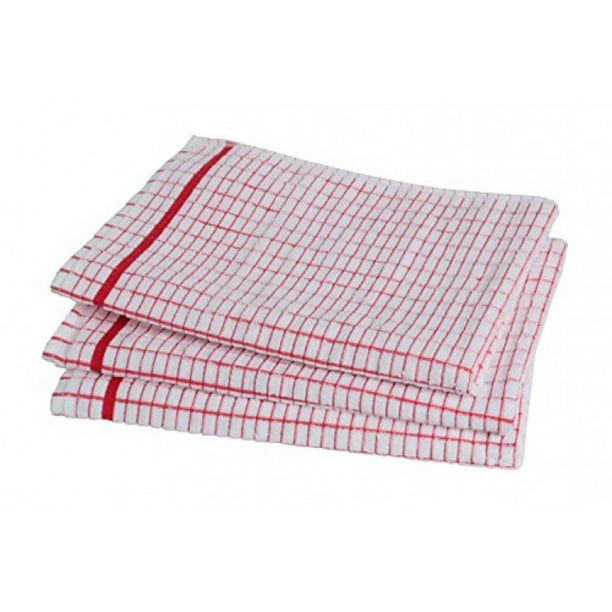 Poli Dri 100 Cotton Dish Towels 3 Pack Grade Absorbent White Kitchen Towels Check Design Red Walmart Com Walmart Com
