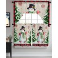 thumbnail image 3 of Christmas Snowman Kitchen Curtains Swag Valance and Tier Curtains Set 24 Inch Length, Xmas Tree Snowflake Rustic Winter Rod Pocket Drape Panels Pair Swag Curtains for Bathroom/Cafe/Window, 3 of 6