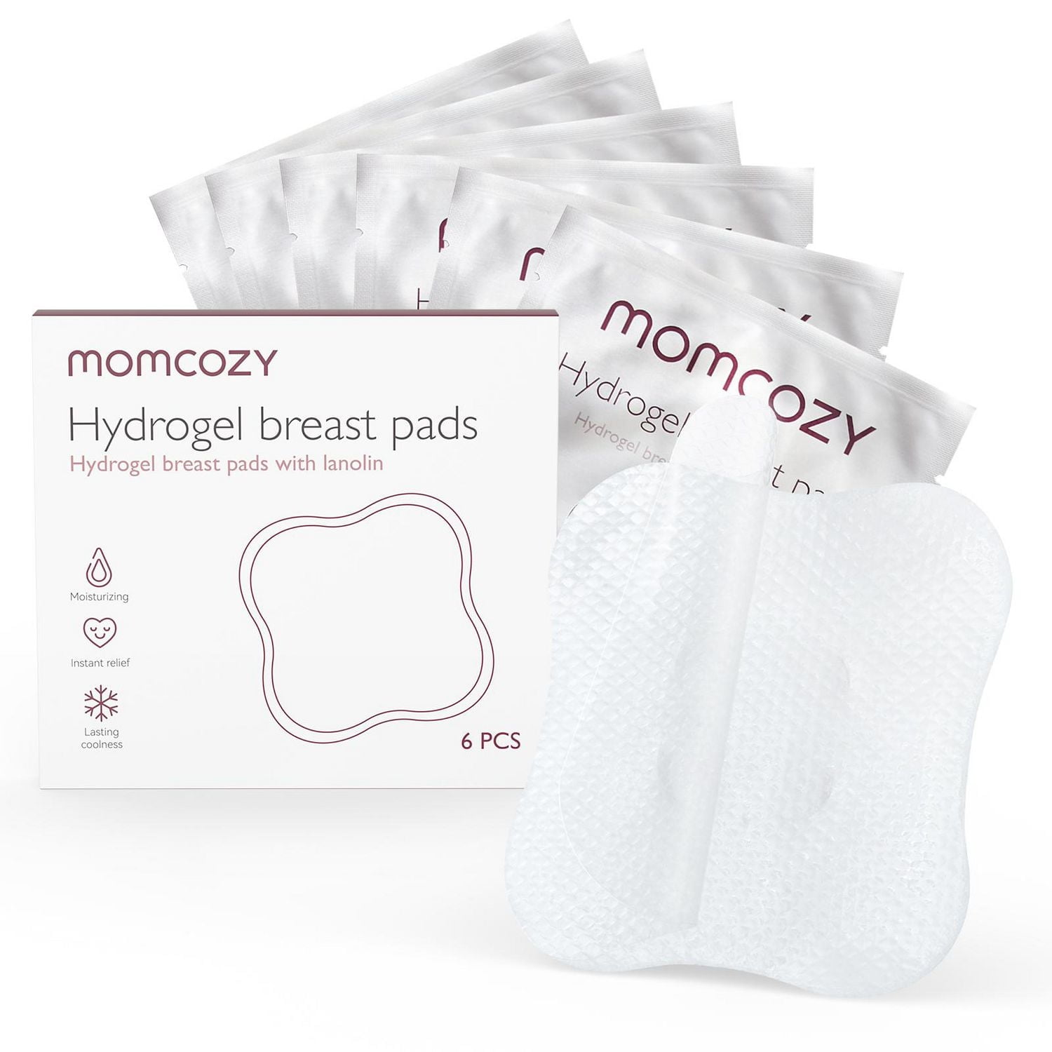 Momcozy Hydrogel Nipple Pads with Soothing Lanolin, Soothies Gel Nursing Pads Provide Instant Cooling Relief, Breastfeeding Essentials, 6 count