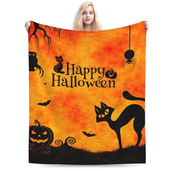 Halloween Pumpkin Blanket Gifts - Spiders Bats Owls Cats Theme Saints Day Party Scary Decor Throw for Women Kids Men Adults Bedroom Living Room Soft Fuzzy Lightweight Blanket 50x40