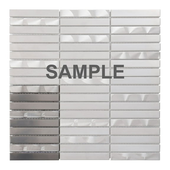 Sample - Brushed Nickle Stainless Steel Metallic Metal Stacked Mosaic Tile Backsplash