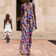 thumbnail image 6 of Women Geometric Grid‑Print Sleeveless Scoop‑Neck A‑Line Maxi Dress, Casual Summer Long Dress, 6 of 9