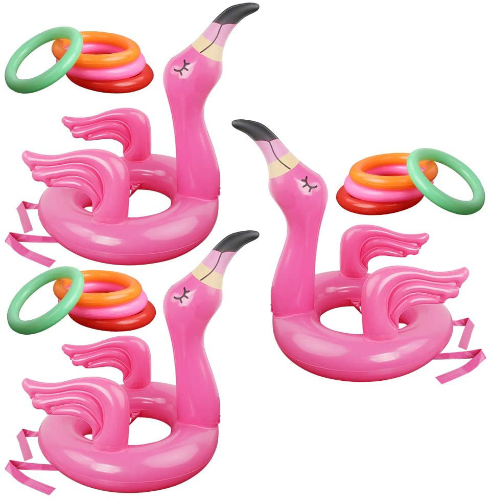 Hawaiian Party Toys Set Inflatable Swim Ring Beach Pool Game Decor Flamingo Tree 