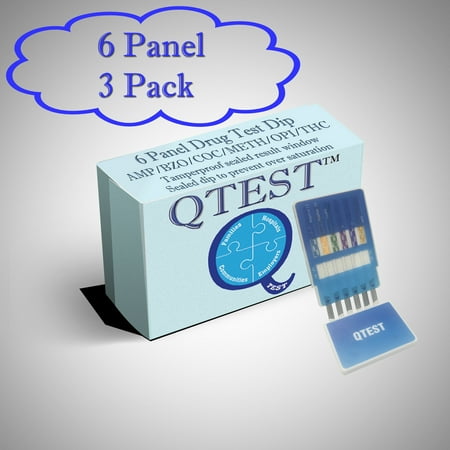 (3 Pack) QTEST 6 Panel Urine Drug Test Dip Tamper Proof - Amp (Amphetamine), Bzo (Benzodiazepine), Coc (Cocaine), Mamp (Methamphetamine, Opi (Opiates), Thc (Marijuana)