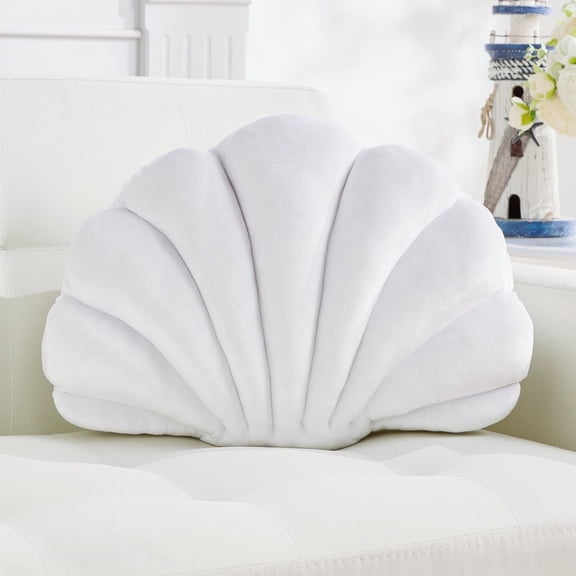 Shell Pillow,White Seashell Pillow 13x10 Inch | Decorative Throw Pillows,,PP Fill,Coastal Beach Sea Shell Theme,for Sofa Couch Bed,Room Decor Accent