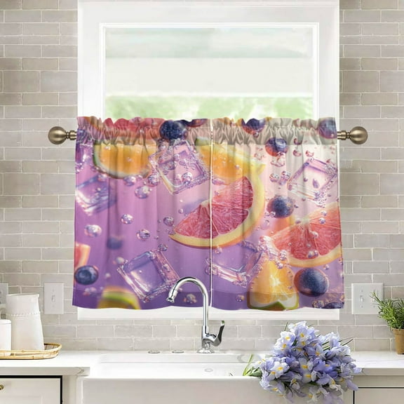 BZSMCE Set of 2 Pieces Kitchen Window Curtain Fashion Fruit Fusion Printed 27x24in/27x36in