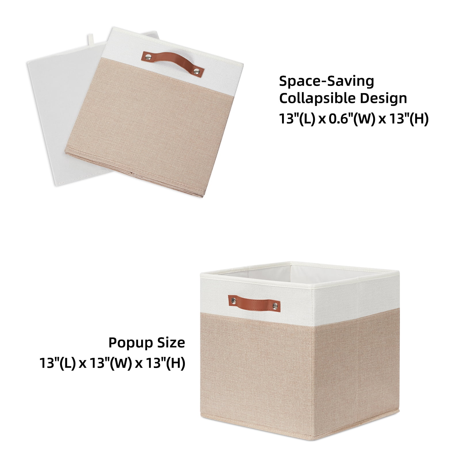 ANLEM Fabric Baskets for Organizing 13x13 Storage Cubes, 4PCS Fabric Foldable Canvas Storage Bins for Shelves, Cloth Storage Bins for Cube Organizers Toy(White Beige)