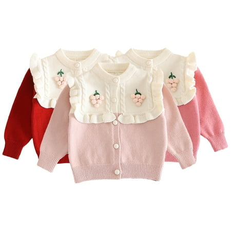 

KYAIGUO Kids Baby Girls Knit Cardigans Jacket Coats Long Sleeve Sweater Outwear Button Down Fashion Casual Knit Sweater Outerwear for Kids 1-5 Years