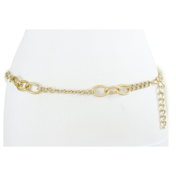 Women Gold Metal Thick Chain Chunky Links Skinny Waistband Belt XS-M